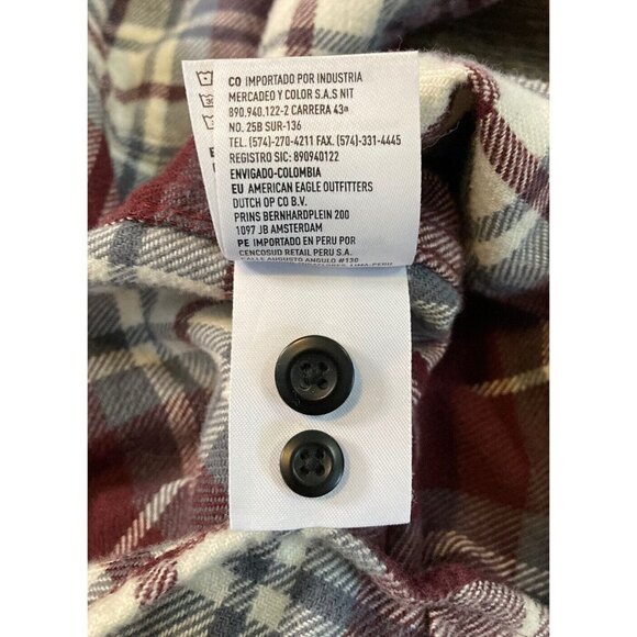 American Eagle Men’s Thick Plaid Flannel Shirt Classic Button Up Burgundy Size S - Picture 7 of 8